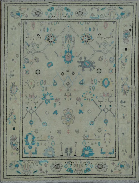 Geometric Vegetables Dye Oushak Oriental Area Rug 5x6