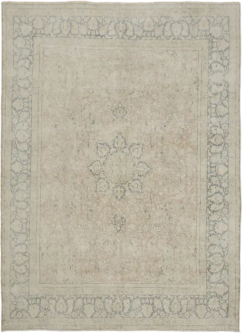 Vintage Distressed Muted Coral and Beige Kerman Persian Rug 10'x13'