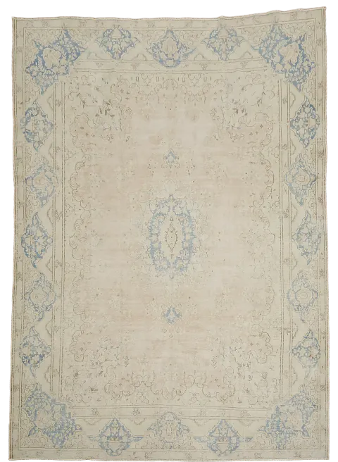 Muted Pale Rose Pink Distressed Kerman Persian Area Rug 10x13