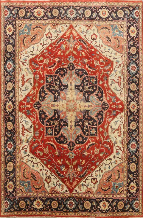 Vegetable Dye Floral Heriz Serapi Oriental Area Rug 8x10