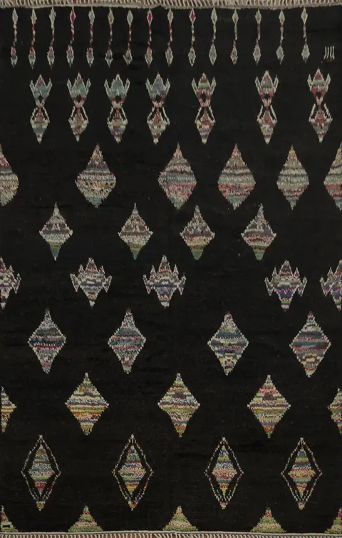 Elegant Black Moroccan Area Rug 9x12 with Geometric Patterns