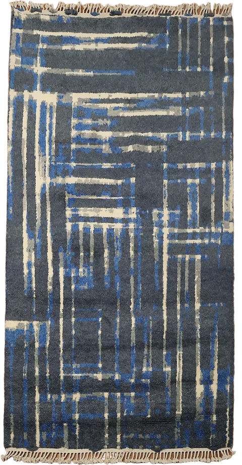 Abstract Contemporary Blue and Ivory Artistic Area Rug 6'x9'