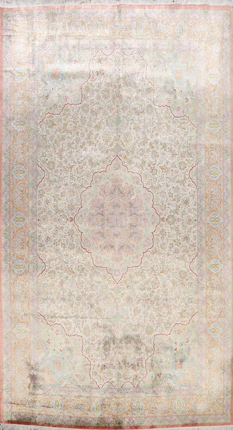 100% Silk Antique Floral Qum Persian Area Rug 6x10
