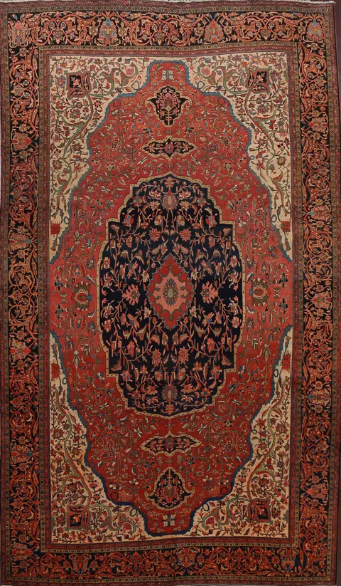 Pre-1900 Antique Vegetable Dye Sarouk Farahan Persian Area Rug 9x12