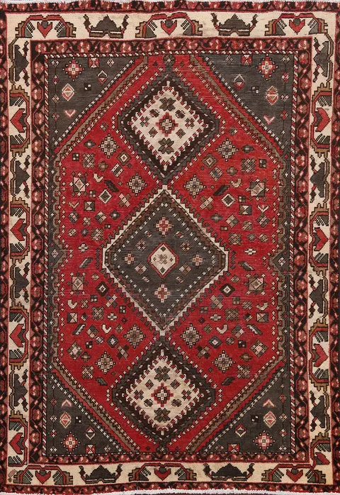 Antique Geometric Shiraz Persian Area Rug 5x6