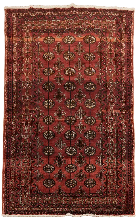 Vintage Geometric Red Persian Balouch Wool Rug 4'x6'