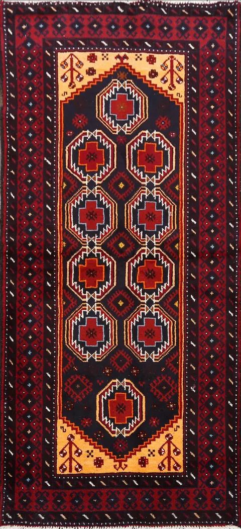 Geometric Balouch Persian runner Rug 3x7
