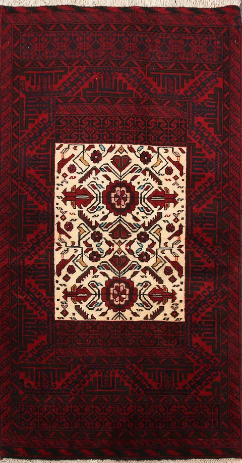 Tribal Geometric Balouch Persian Area Rug 3x5