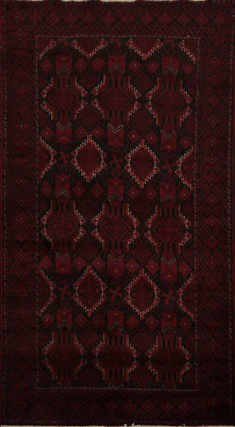 Elegant Balouch Persian Rug 3x6 with Subtle Geometric Patterns
