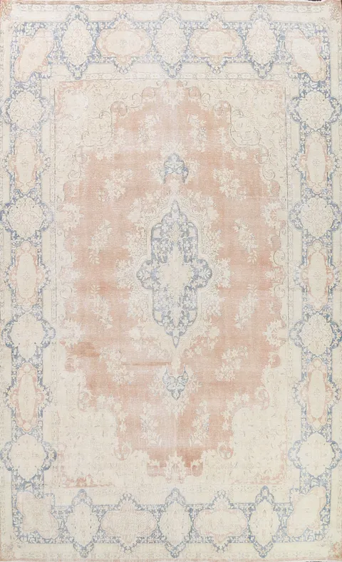 Muted Distressed Kerman Persian Area Rug 10x13
