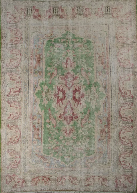 Muted Distressed Kerman Persian Area Rug 6x8