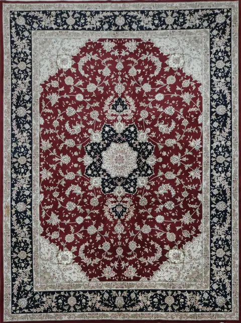 Elegant Traditional Wool & Silk Rug in Rich Red and Black Tones 8x11