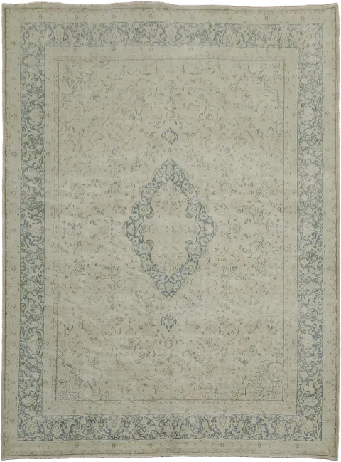 Pale Beige Distressed Kerman Persian Area Rug 10x13