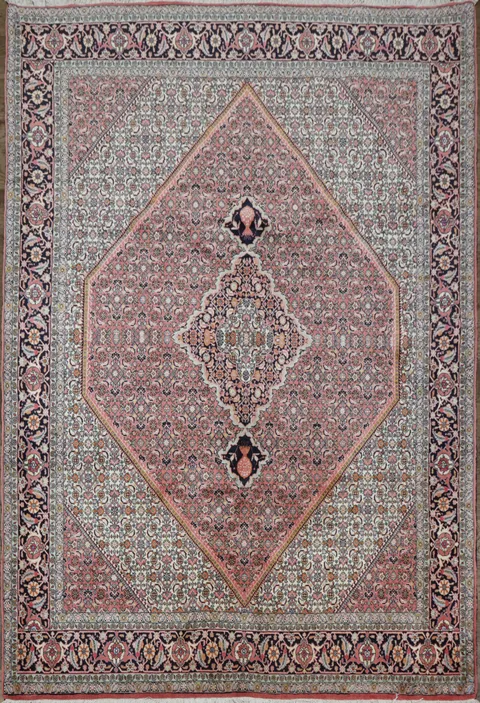 Geometric Vegetable Dye Pink Bidjar Persian Area Rug Featuring Detailed Floral Borders 7x10