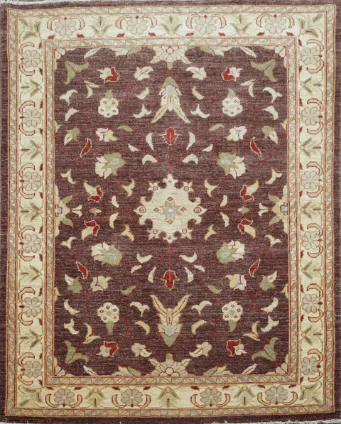 Classic Brown Peshawar Area Rug with Enchanting Floral Details for Rich Room Ambiance 5x7