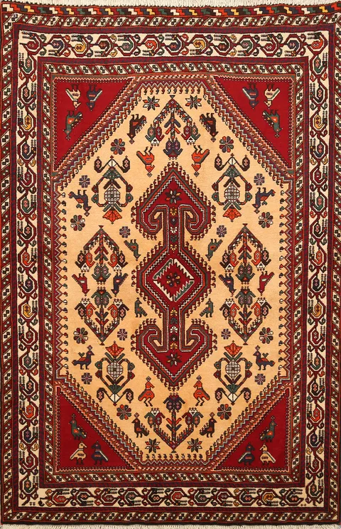 Vegetable Dye Tribal Geometric Abadeh Persian Area Rug 4x5