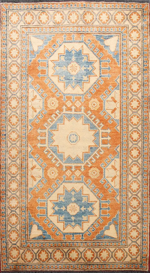 100% Vegetable Dye Super Kazak Oriental Area Rug 4x6