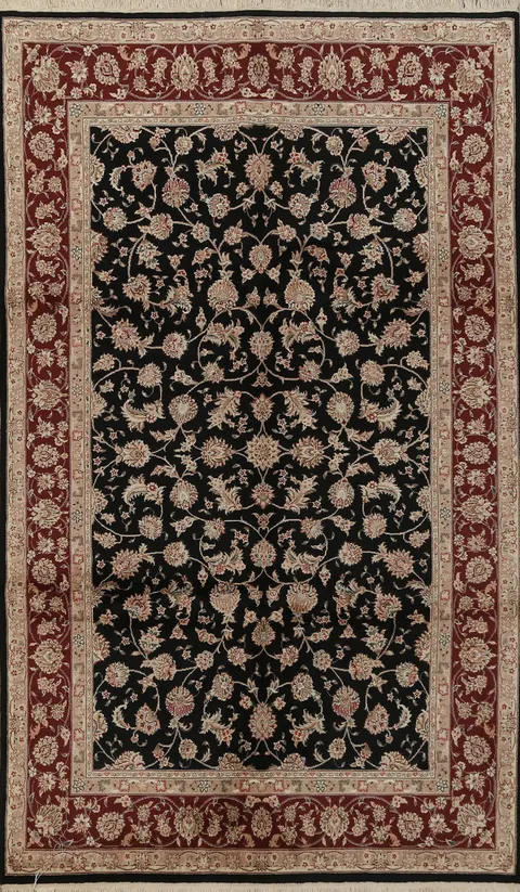 Wool/ Silk Floral Kashan Oriental Area Rug 6x10