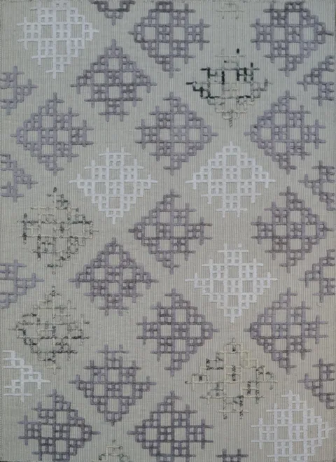 Elegant Diamond Motif Modern Rug in Soft Neutral Colors 5x7