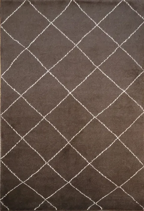 Modern Brown Moroccan Rug Featuring Chic Lattice Design 5x8