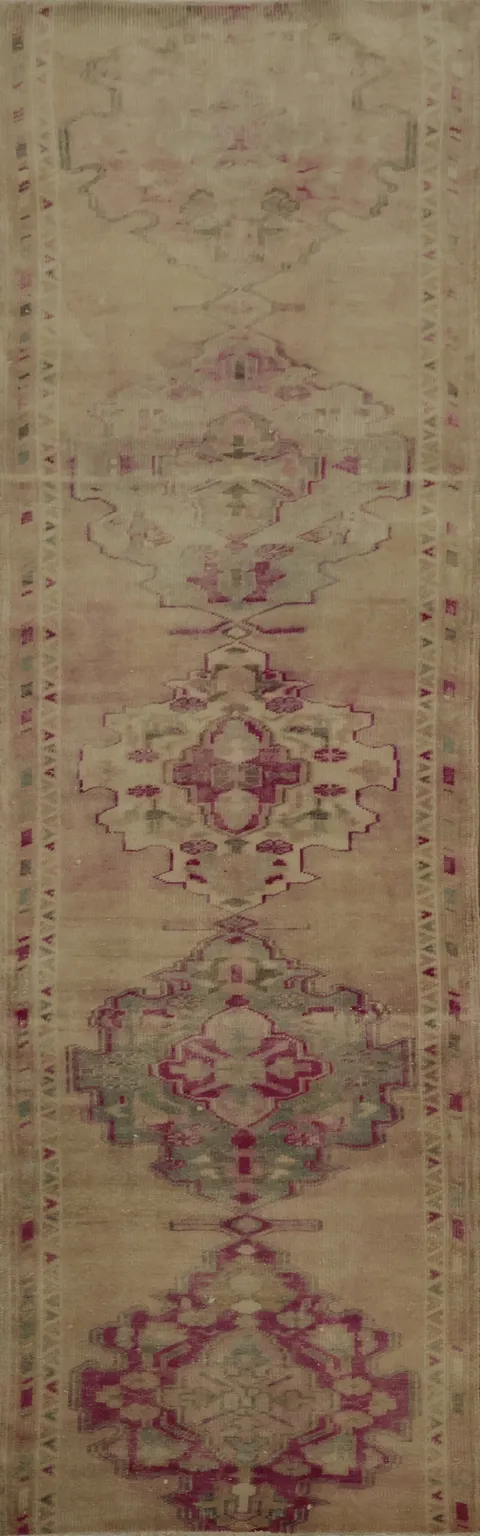 Vegetable Dye Distressed Oushak Oriental Runner Rug 3x11