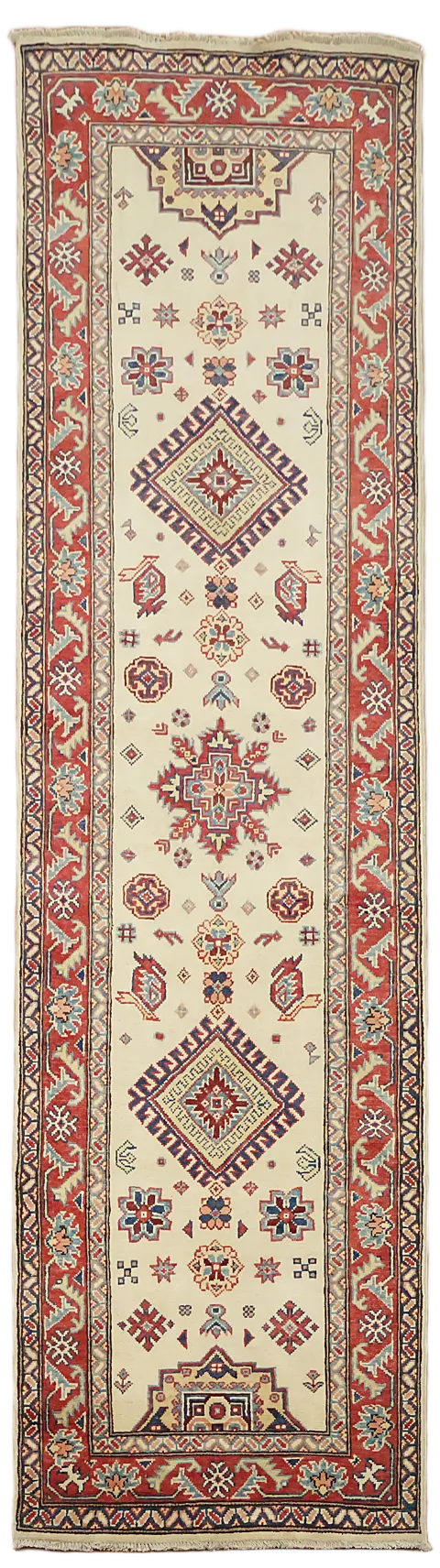 Geometric Kazak Oriental Runner Rug 3x9