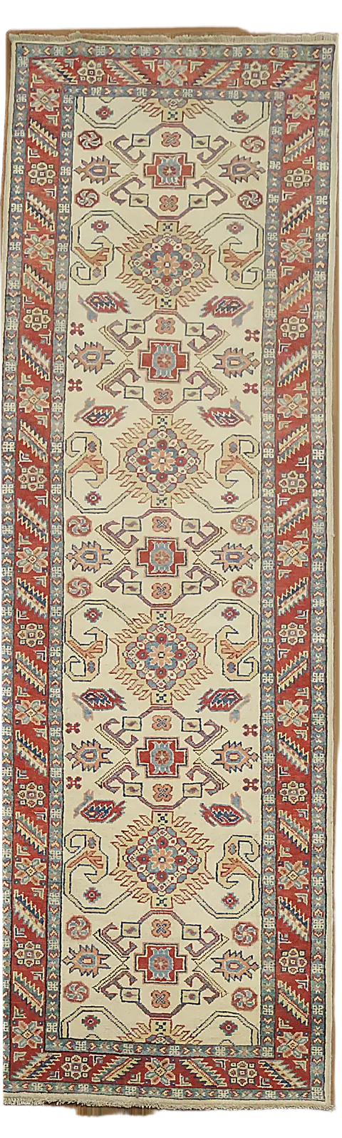 Traditional Long Rug with Intricate Geometric Motifs 3x9