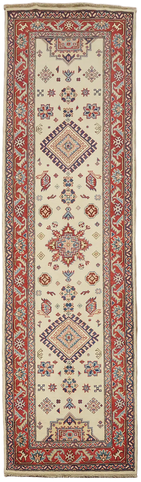 Geometric Kazak Oriental Runner Rug 3x9
