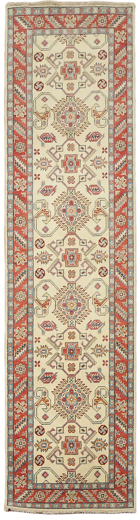 Geometric Kazak Oriental Runner Rug 3x10
