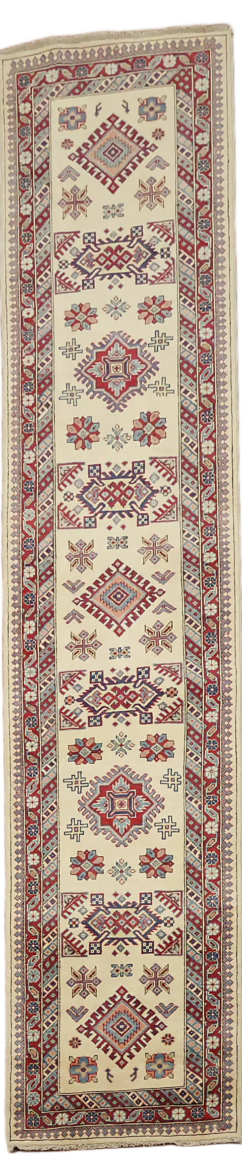 Geometric Kazak Oriental Runner Rug 3x12