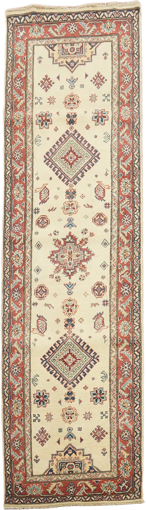 Elegant geometric Ivory Kazak Runner brings classic charm to your hallway 3'x10'