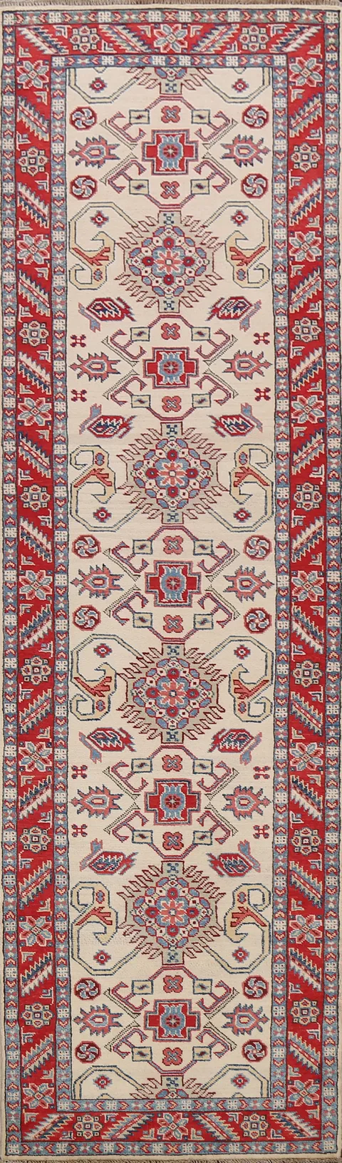 Geometric Kazak Oriental Runner Rug 3x10