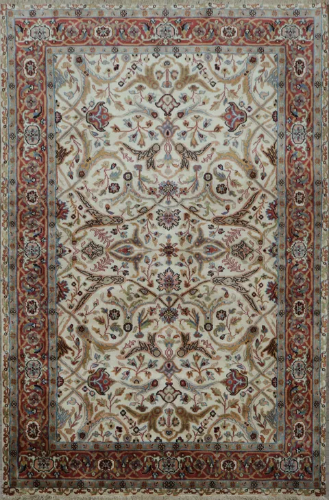 Vegetable Dye All-Over Floral Kashan Oriental Area Rug 4x6
