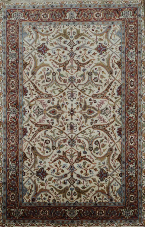 100% Vegetable Dye Floral Kashan Oriental Area Rug 4x6