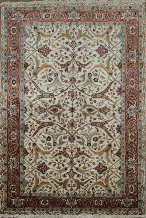 100% Vegetable Dye Floral Kashan Oriental Area Rug 4x6