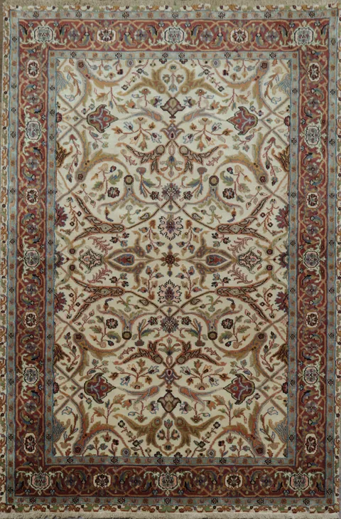 100% Vegetable Dye Floral Kashan Oriental Area Rug 4x6