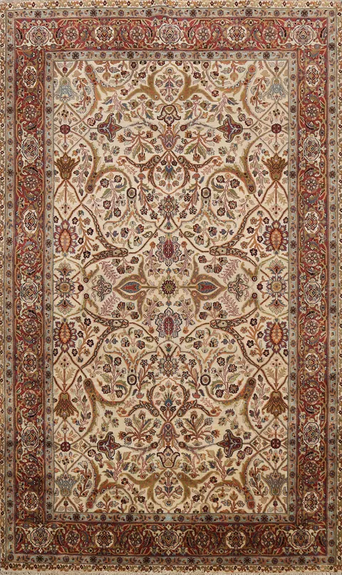 100% Vegetable Dye Floral Kashan Oriental Area Rug 6x9