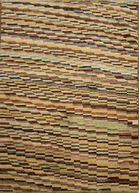 Elegant Modern Gabbeh Rug with Earthy Striped Design Pattern 3x5
