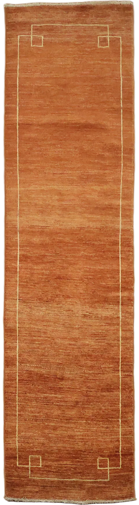 Luxurious Long Runner Rug in Terracotta and Cream Tones 3x9