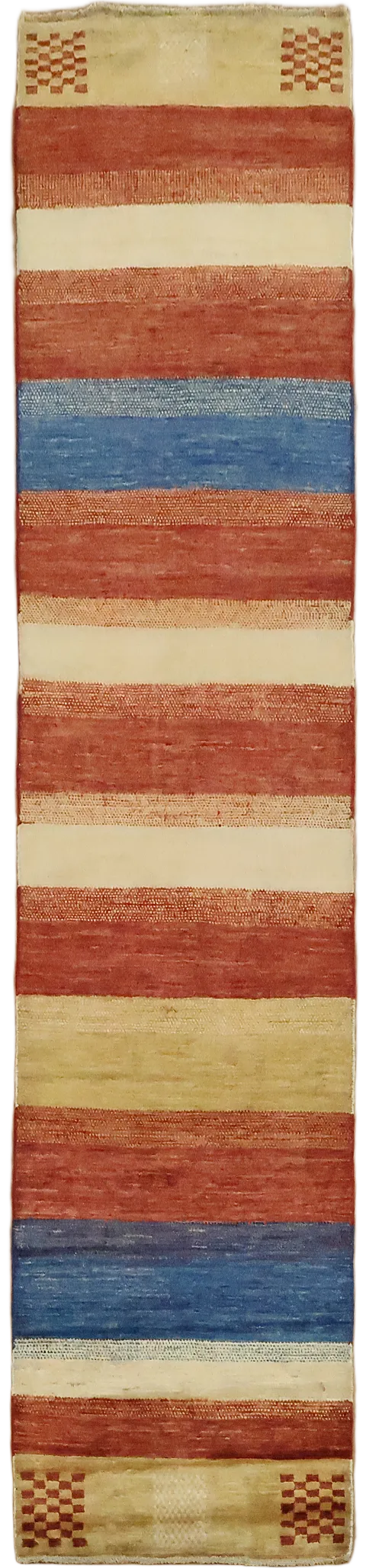 Vibrant Stripe Gabbeh Runner Rug with Bold Pattern Accents 3'x10'
