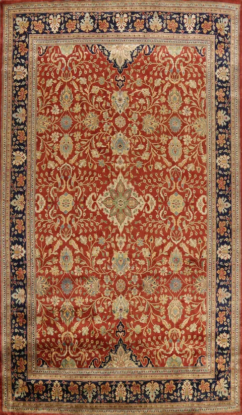 Handcrafted Indian Area Rug in Vibrant Red and Subtle Details 9x12