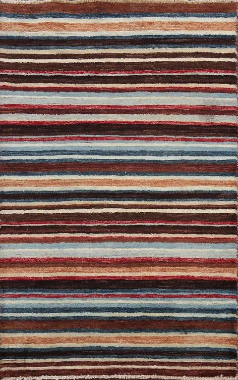 Stripe Contemporary Gabbeh Kashkoli Oriental Area Rug 3x4