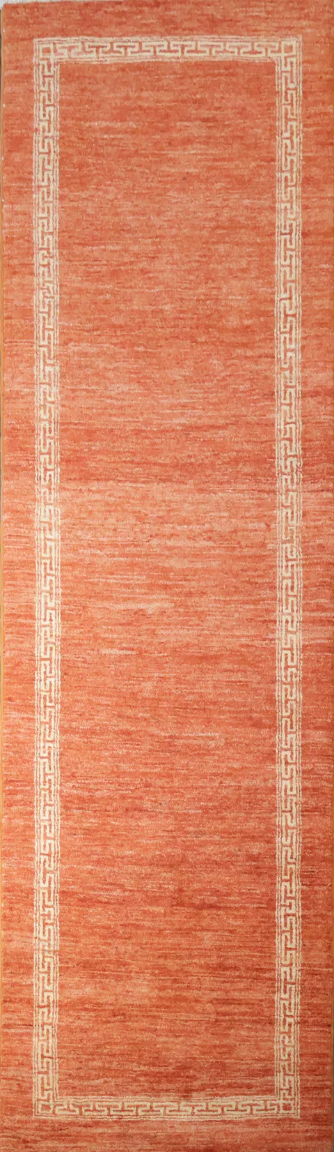 Chic Orange Runner with Intricate White Border Design 3x9 ft