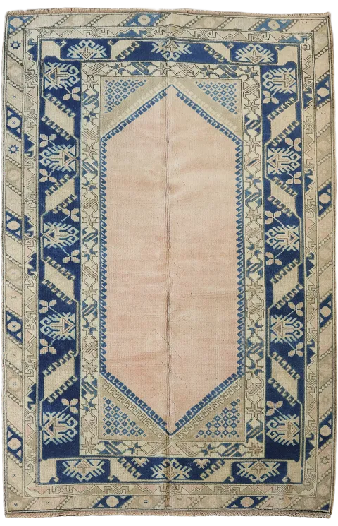 Vintage Blue and Peach Accent Rug for Sophisticated Interiors 5'x8'