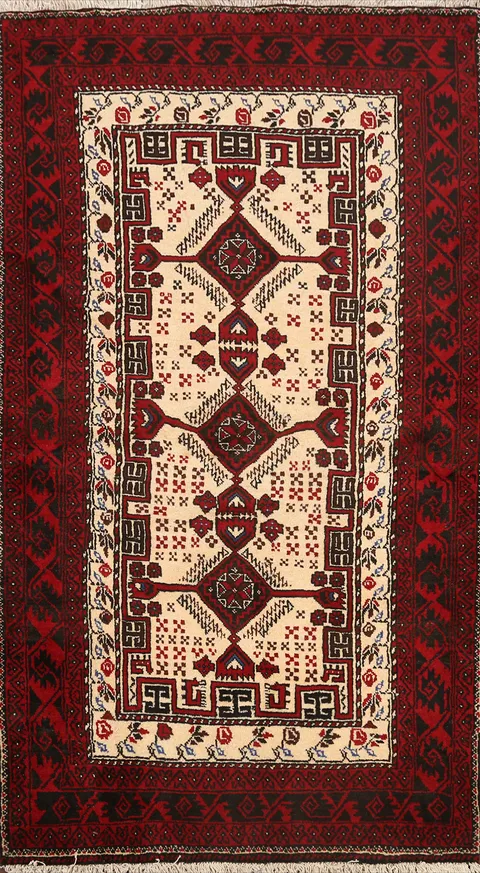 Tribal Geometric Balouch Persian Area Rug 3x6