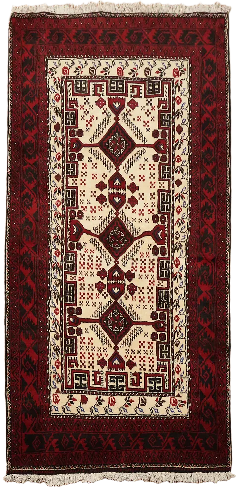 Tribal Geometric Balouch Persian Area Rug 3x6