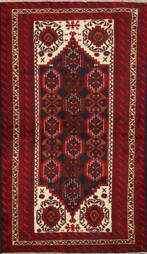 Tribal Geometric Balouch Persian Area Rug 4x7