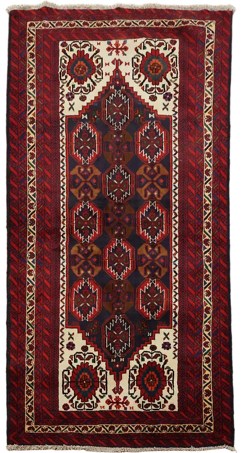 Tribal Geometric Balouch Persian Area Rug 4x7