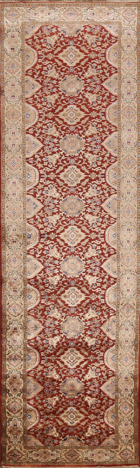 100% Vegetable Dye Floral Fine Agra Oriental Runner Rug 3x10