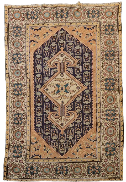 Antique 100% Vegetable Dye Sultanabad Persian Rug 4'x5'